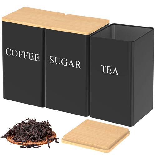 3Pcs Coffee Bean Tea Sugar Jars Vacuum Sealed Tank Stainless