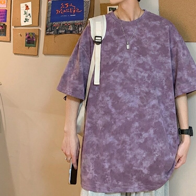 重磅短袖男款t恤夏季运动大码薄款扎染衣服高级感情侣宽松半袖潮