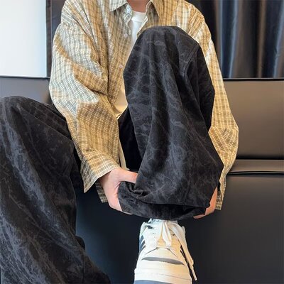 灯芯绒裤子男款春秋季韩版潮流宽松百搭学生阔腿休闲扎染运动卫裤