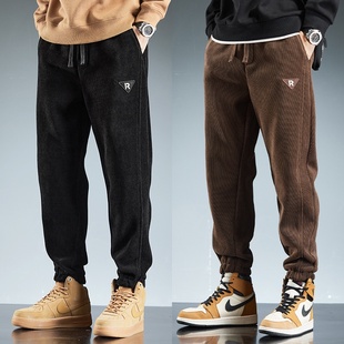 2025新款 春秋冬季 松紧腰大码 雪尼尔长裤 男款 子男生哈伦卫裤 休闲裤