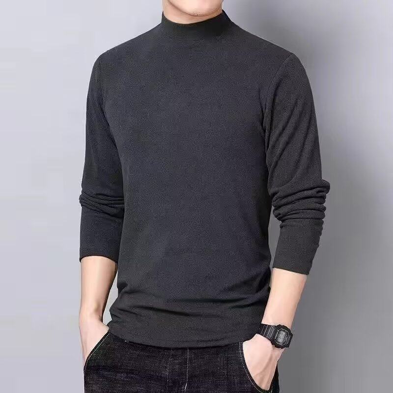 가을 겨울 남성용 양면 벨벳 세미 터틀 칼라 긴팔 티셔츠와 따뜻한 윗층이 있는 벨벳 두꺼운 바닥 셔츠