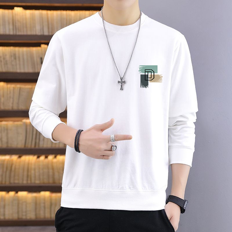 港风打底衫男长袖韩版潮流春秋黑色t恤宽松大码休闲运动无帽外套