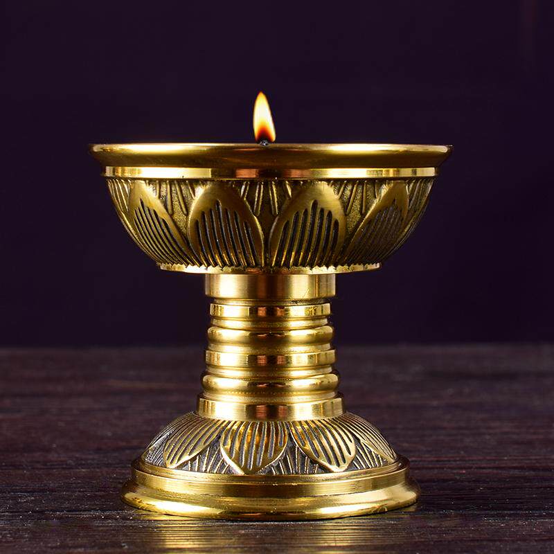 供佛纯黄铜灯座 佛前4小时酥油灯座莲花烛台长明灯佛灯蜡烛底座