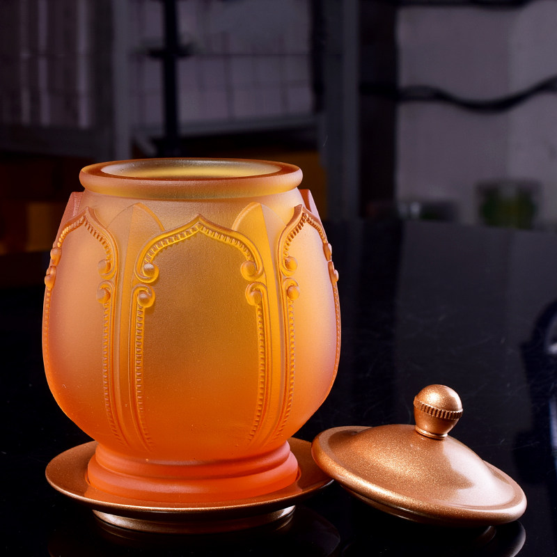 。供佛琉璃吉祥花圣水杯八吉祥铜供杯宝相花贡杯供观音净水杯摆件