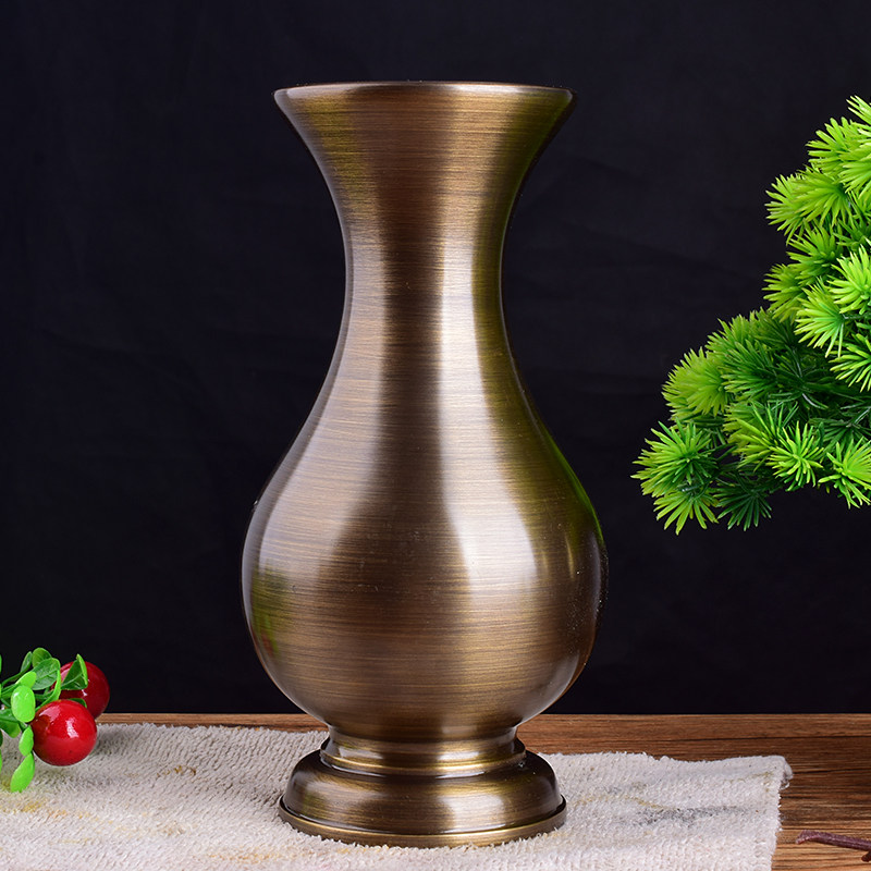 供佛纯黄铜插花瓶佛堂仿古拉丝铜花瓶家用水培插花供瓶佛花瓶包邮