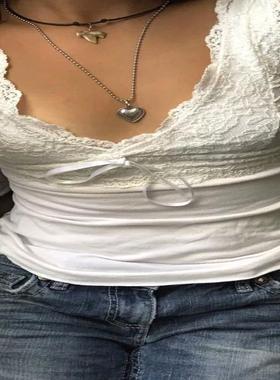 夏季白色蕾丝背心绑带无袖打底 Lace sleeveless vest bottoming