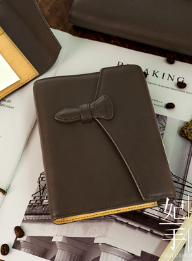 现货brelio限定巧克力拼裸色M5A7A6三折真皮手账