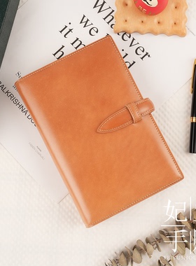 现货日本brelio马臀皮裸色手帐 A6二折插扣活页手账
