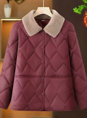 300斤加大码冬季新款毛领PU棉袄胖妈妈宽松显瘦休闲大码棉服外套
