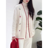 绵羊毛混纺刺绣绞花针织开衫 新春系列 小禾康赛妮山羊绒 外套女