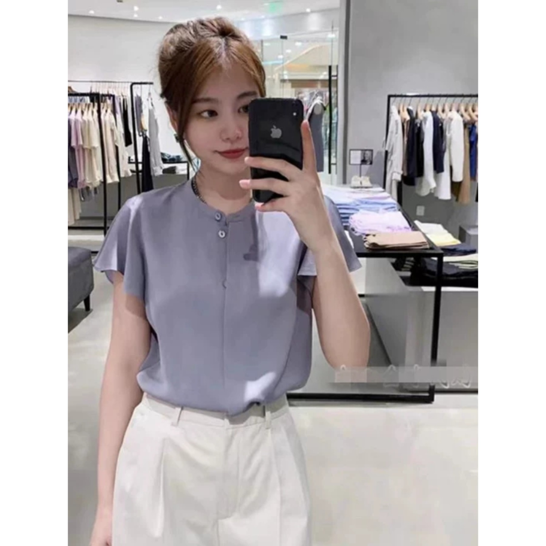 T家福利# 6A笈22姆米重磅真丝双乔缎圆领荷叶边袖单排暗扣短袖女
