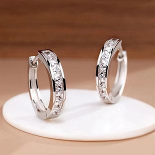 New 925 Sterling Silver Shining Zircon Earrings Women's Circ