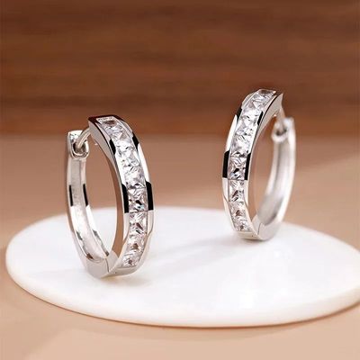 New 925 Sterling Silver Shining Zircon Earrings Women's Circ