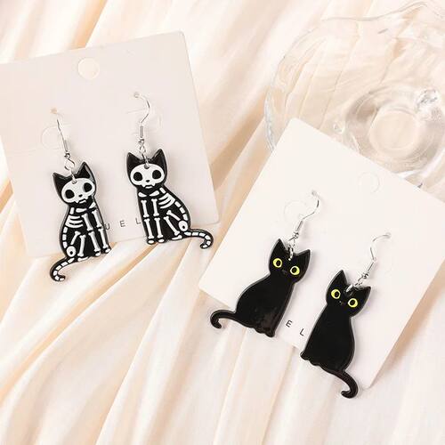 1PairHalloween Creative Acrylic Skull Black Cat Dangle Earri