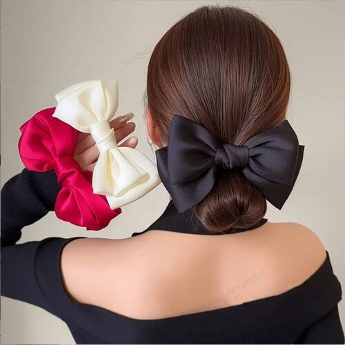 French Bow Scrunchie - Elastic Hair Tie with Ribbon Flutter,