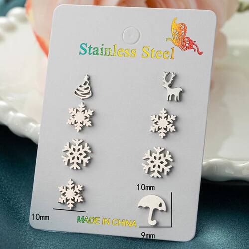 4Pairs/LotCute Snowflake Stud Earrings Women Christmas Jewel