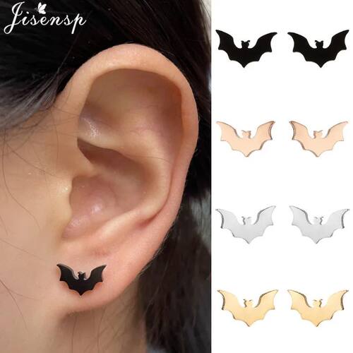 Punk Stainless Steel Bat Stud Earrings for Women Men Funny B