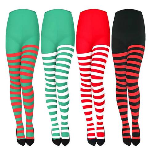 Women Christmas Striped Tights Full Length Tights Thigh High