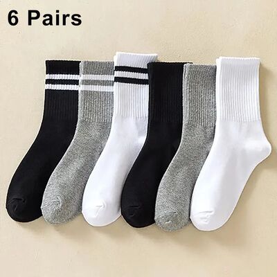 6 Pairs Women's Mid Socks Solid Color Breathable Comfortable