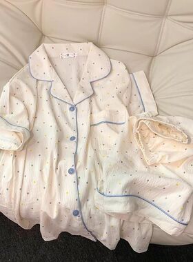 Print Polka Dot Women Pajamas Sleepwear Cotton Pajama Set To