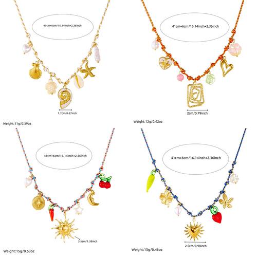 316L Stainless Steel Golden Sun Heart Ocean Multi-Pendant Ne