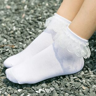 Women Sweet Retro Lace Short Socks Lolita Frilly Ruffle Cott