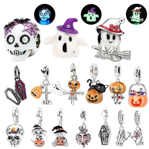2026 925 Sterling Silver Halloween Skull Charms Bead Sparkli