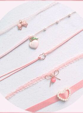Fashion Charm Unique Pink Series Pendant Choker Short Clavic