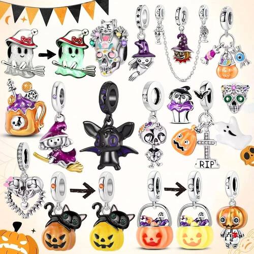 New Halloween Charm Emit Light Bead 925 Sterling Silver Pump