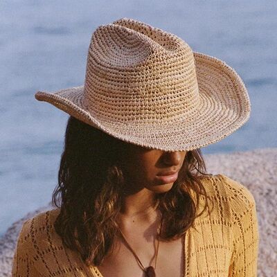 Handmade Raffia Straw Sun Hat for Women Wide Brim Crochet Co
