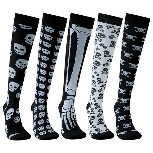 Skull Halloween Compression Socks for Men Women 5 Pairs Runn