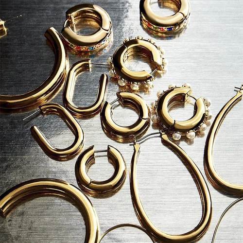 Simple Big Geometric Hoop Earrings Stainless Steel Gold