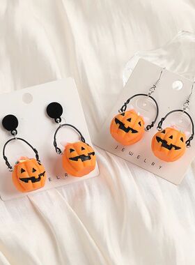 1Pair Halloween Women Drop Earrings 3D Resin Pumpkin Basket