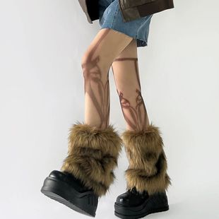 Y2k Vintage Faux Fur Leg Warmers Hot Girl Winter Warm Furry