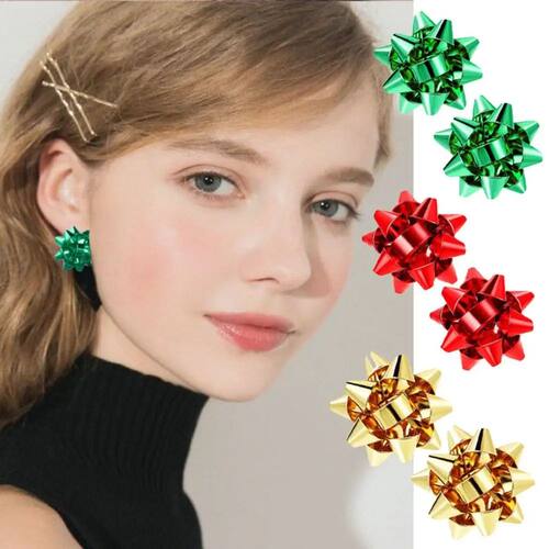 New Metallic Color Christmas Stud Earrings Metal Flowers Ear