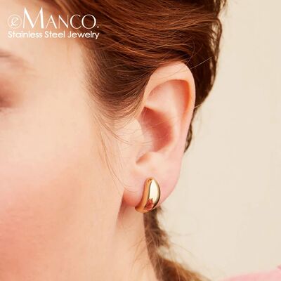 eManco Steel color Gold color Simple Women Chunky Hoops Earr