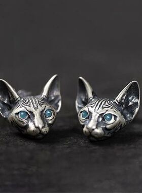 Dark Gothic Earrings Sphinx Cat Earring For Women Men Silver