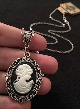 Beauty Cameo Necklace Gothic Jewelry Vintage Victorian Carve
