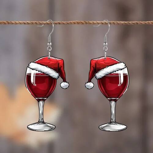 Christmas Wine Cup Pendant Earrings New Year Wine Glass Chri