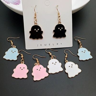 Metal Cute Little Ghost Dangle Earrings for Women Candy-colo