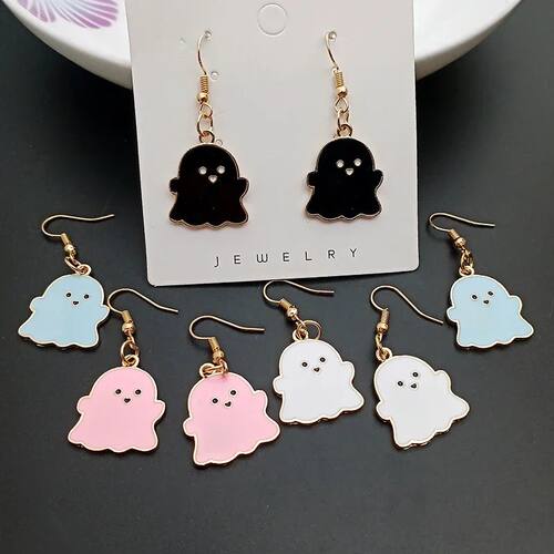 Metal Cute Little Ghost Dangle Earrings for Women Candy-colo