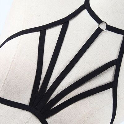 Women Goth Sexy Elastic Harness Bandage Bustier Hollow Cage