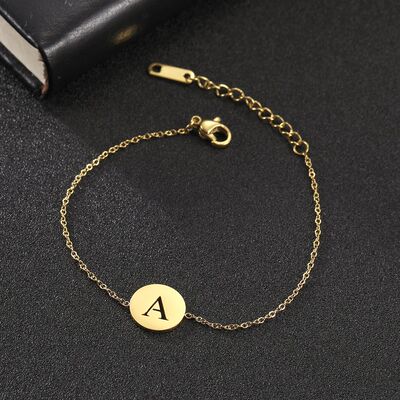 Hollow Alphabet A-Z Round Pendant Bracelets Stainless Steel