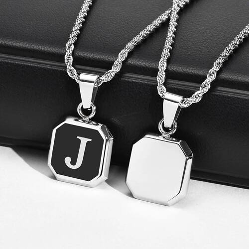 Initials Necklaces for Men Women,A-Z 26 Letters Black Square