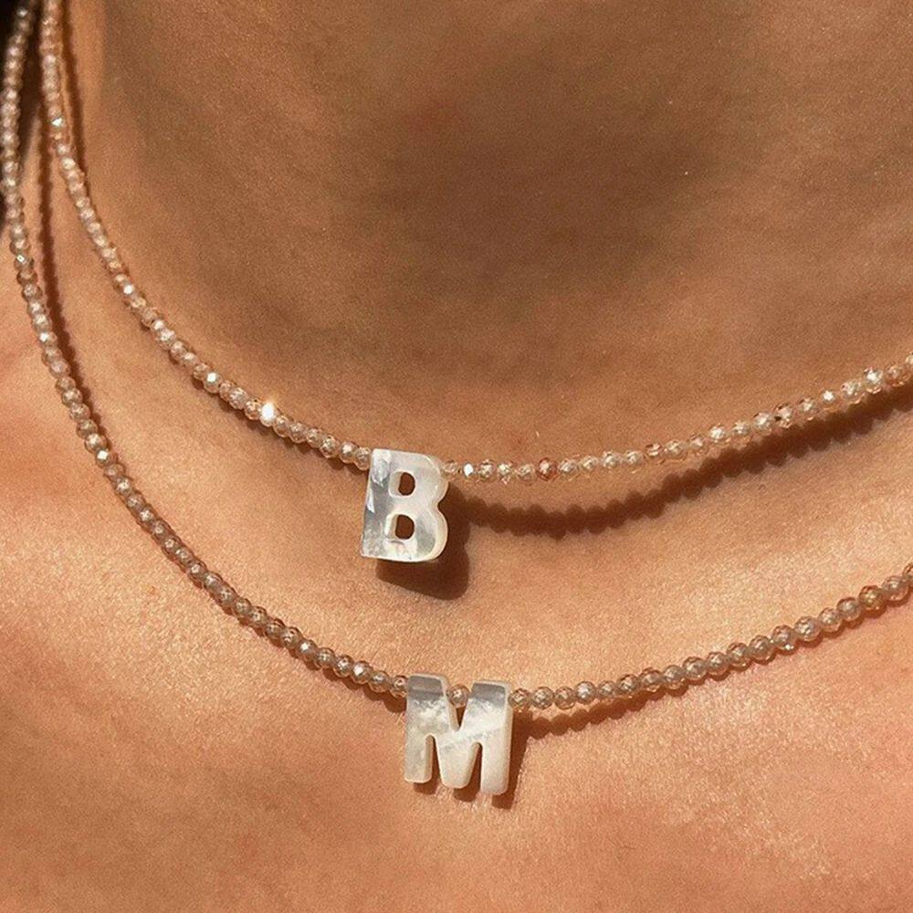 Simulated Crystal Inital Necklace for Women Vintage Letter N