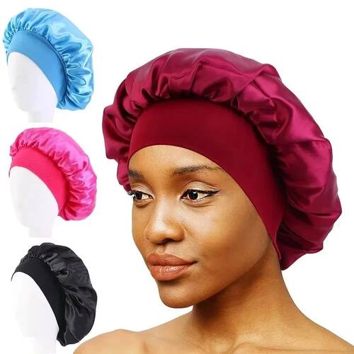 New Women's Satin Solid Wide-brimmed Sleeping Hat Unisex Hea