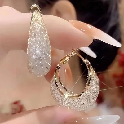 Exaggerate Shiny Mesh Design Hoop Earrings Iron Jewelry Rhin