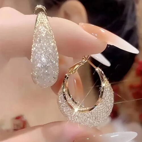 Exaggerate Shiny Mesh Design Hoop Earrings Iron Jewelry Rhin