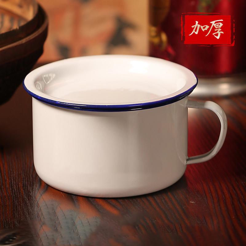 老式搪瓷碗学生宿舍泡面碗加厚超大容量家用复古风带盖带把柄饭缸