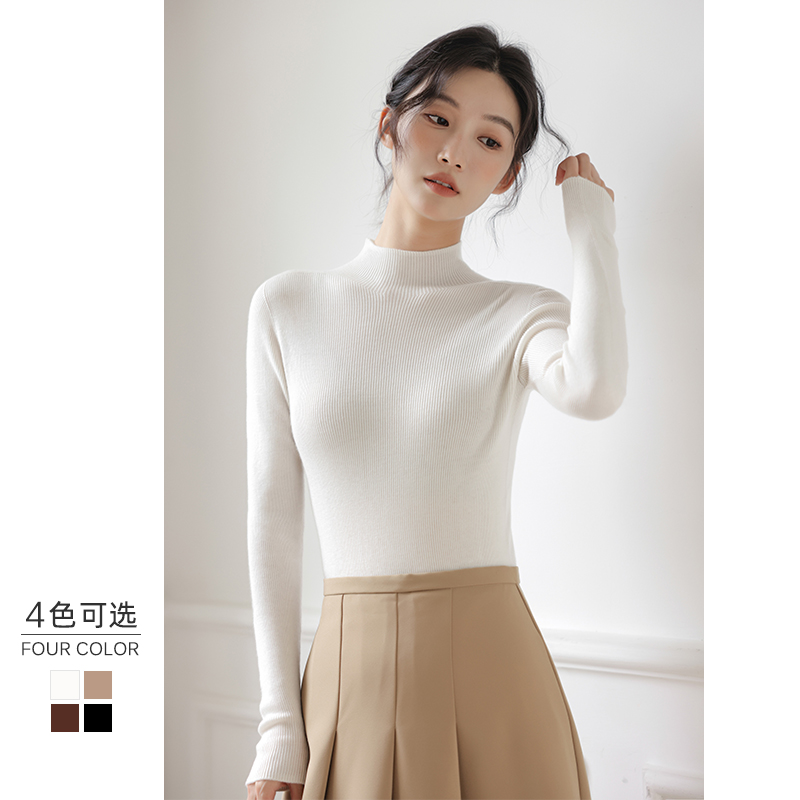 可机洗桑蚕丝羊毛半高领打底衫女秋冬长袖内搭针织修身针织衫上衣